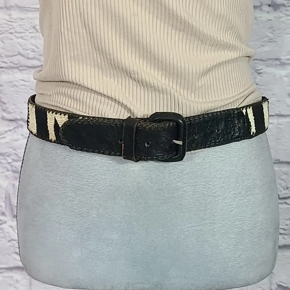 Aztec style leather and canvas belt